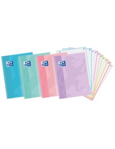 Paq 5 cuaderno esprial a4 150h 90g cuadricula 5x5 ebook10 touch colores pastel