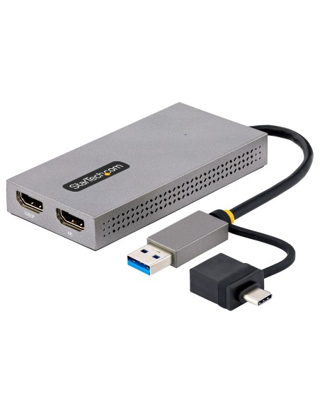 Adaptador de USB a HDMI Doble, USB A/C a 2 Pantallas HDMI (1x 4K30Hz, 1x 1080p), Dongle Integrado USB-A a C, Cable de 11cm, Ada