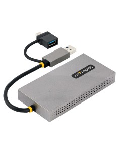 Adaptador de USB a HDMI Doble, USB A/C a 2 Pantallas HDMI (1x 4K30Hz, 1x 1080p), Dongle Integrado USB-A a C, Cable de 11cm, Ada 2