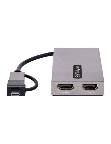 Adaptador de USB a HDMI Doble, USB A/C a 2 Pantallas HDMI (1x 4K30Hz, 1x 1080p), Dongle Integrado USB-A a C, Cable de 11cm, Ada