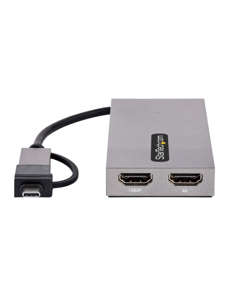 Adaptador de USB a HDMI Doble, USB A/C a 2 Pantallas HDMI (1x 4K30Hz, 1x 1080p), Dongle Integrado USB-A a C, Cable de 11cm, Ada