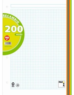 Recambio a4 200h 4 taladros 90g cuad5x5 greca 4 colores