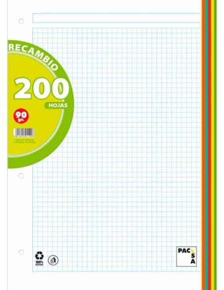 Recambio a4 200h 4 taladros 90g cuad5x5 greca 4 colores