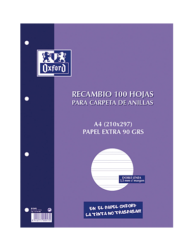OXF REC 100H A4 90G PT3.5C/M 121051994 Pack 25 Unidades