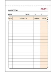 Paq 10 talonario de camarero 9x14cm duplicado autocopiante T140N numerado