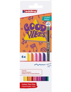 Estuche 6 rotuladores edding 1200 colores Amarillo naranja violeta rosa turquesa y magenta