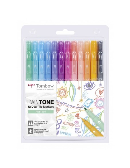 TwinTone Pastels marcador 12 pieza(s) Punta redonda/fina Negro, Azul, Marrón, Cian, Verde, Naranja, Rosa, Rojo, Violeta, Amarill