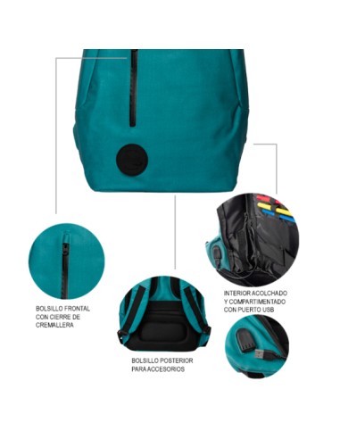 Mochila Antirrobo para Portátil hasta 16 pulgadas The Rock con Puerto USB color Azul
