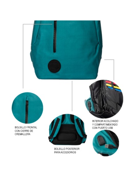 Mochila Antirrobo para Portátil hasta 16 pulgadas The Rock con Puerto USB color Azul
