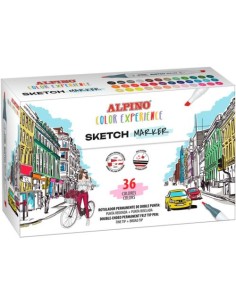 Estuche 36 rotuladores permanetes sketch markers doble punta base alcohol