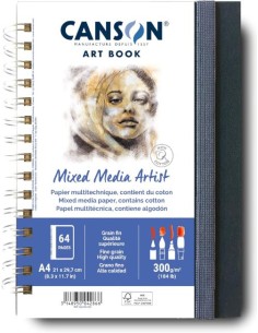 Cuaderno canson mix media artist 21x297cm retrato 28h 300g grano fino