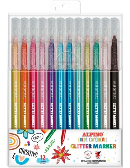 Estuche 12 rotuladores glitter marker colores surtidos