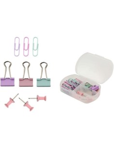 SET VARIADO ESCRITORIO CLIPS PINZAS PALAS CHINCHETAS PASTEL