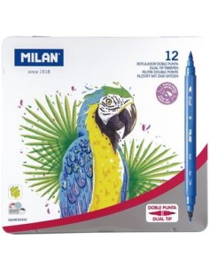 CAJA METALICA 12 ROTULADORES DOBLE PUNTA FINA PINCEL