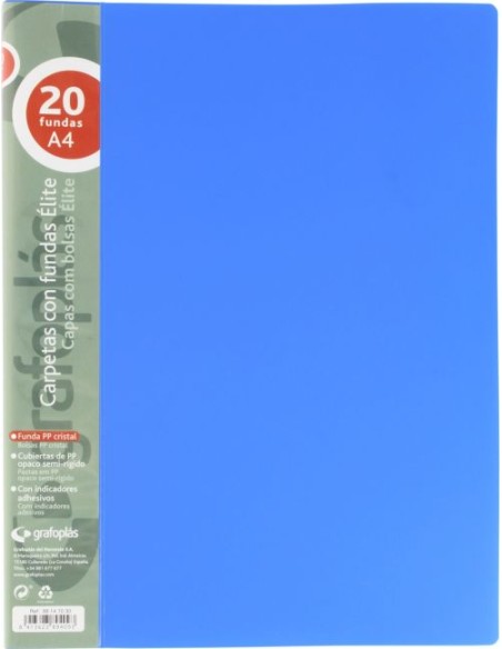 Carpeta 20 fundas elite a4 opaco color azul polipropileno