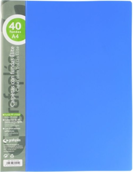 Carpeta 40 fundas elite a4 opaco color azul polipropileno