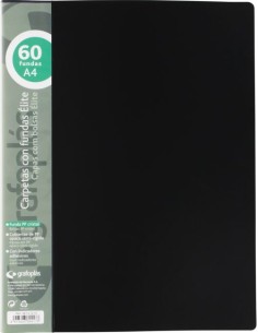 Carpeta 60 fundas elite a4 opaco color negro polipropileno