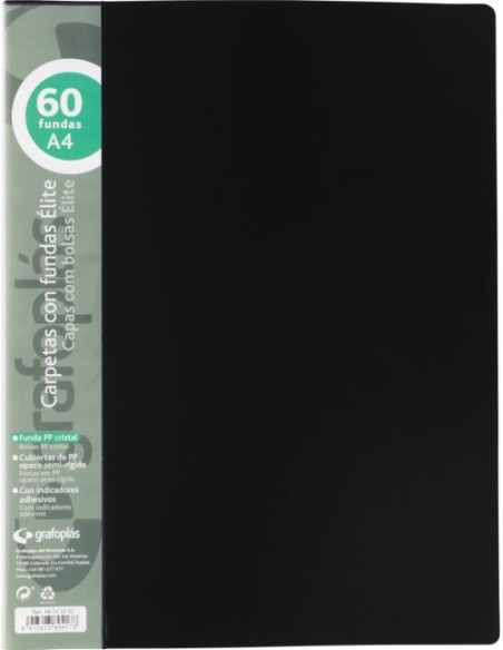 Carpeta 60 fundas elite a4 opaco color negro polipropileno