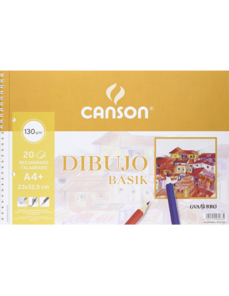 Bloc dibujo espiral basik a4 20h 130g con recuadro y taladro microperforado