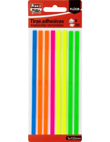 Blister 8 tiras adhesivas translucidas clores fluo 5x135mm