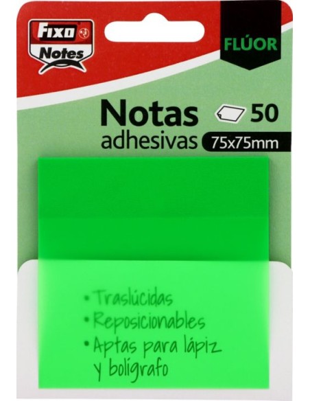 Bloc 50 notas adhesivas translucidas 75x75 verde fluor