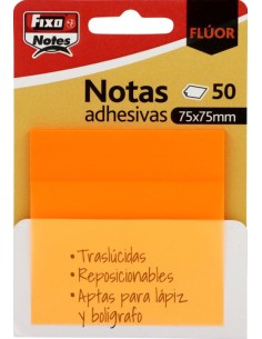 BLOC 50 NOTAS ADHESIVAS TRANSLUCIDAS 75X75 NARANJA FLUOR