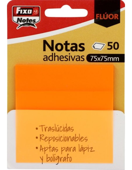 BLOC 50 NOTAS ADHESIVAS TRANSLUCIDAS 75X75 NARANJA FLUOR BLOC 50 NOTAS ADHESIVAS TRANSLUCIDAS 75X75 NARANJA FLUOR