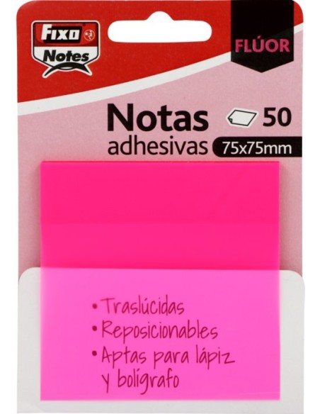 BLOC 50 NOTAS ADHESIVAS TRANSLUCIDAS 75X75 ROSA FLUOR
