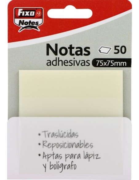 BLOC 50 NOTAS ADHESIVAS TRANSLUCIDAS 75X75 TRANSPARENTES