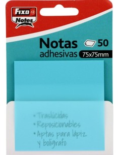 BLOC 50 NOTAS ADHESIVAS TRANSLUCIDAS 75X75 AZUL PASTEL