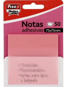 BLOC 50 NOTAS ADHESIVAS TRANSLUCIDAS 75X75 ROSA PASTEL