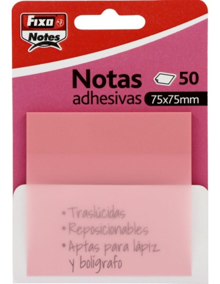 BLOC 50 NOTAS ADHESIVAS TRANSLUCIDAS 75X75 ROSA PASTEL BLOC 50 NOTAS ADHESIVAS TRANSLUCIDAS 75X75 ROSA PASTEL