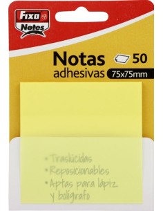 BLOC 50 NOTAS ADHESIVAS TRANSLUCIDAS 75X75 AMARILLO PASTEL