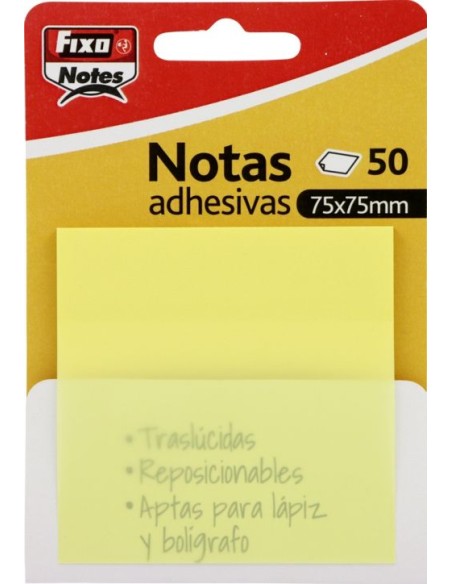 BLOC 50 NOTAS ADHESIVAS TRANSLUCIDAS 75X75 AMARILLO PASTEL BLOC 50 NOTAS ADHESIVAS TRANSLUCIDAS 75X75 AMARILLO PASTEL