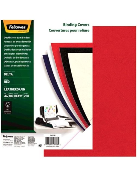 Caja 100 tapas encuadernacion a4 carton simil piel delta cuero rojo 250g