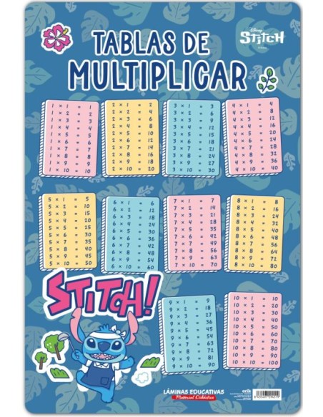 LAMINA EDUCATIVA ESPANOL TABLA MULTIPLICAR DISNEY STITCH