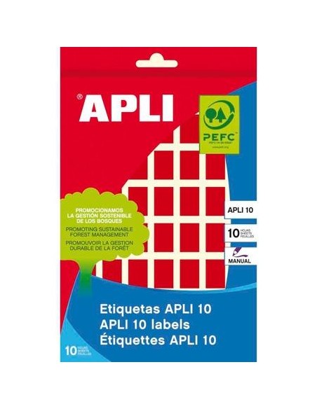 APLI ETIQUETAS MANUALES 10 12X18MM ROJO 8 HOJAS
