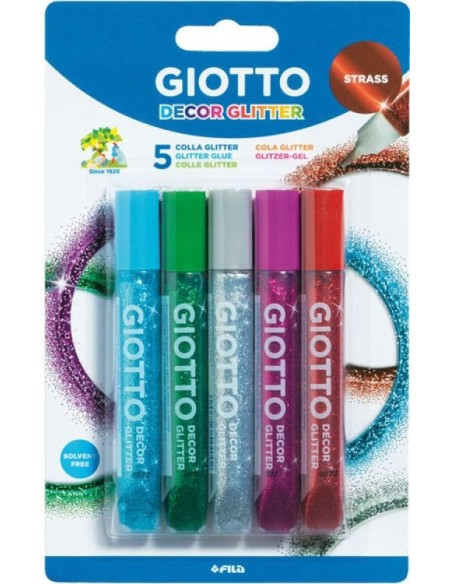 BLISTER 5 TUBOS 10ML COLA GLITTER GLUE STRASS GIOTTO