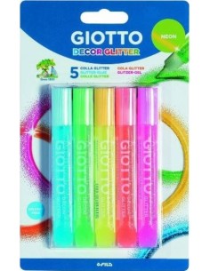 BLISTER 5 TUBOS 10ML COLA GLITTER GLUE NEON GIOTTO
