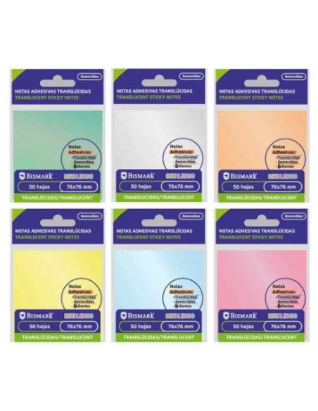 Taco notas adhesivo bismark translucido metalico 76x76mm surtido Taco notas adhesivo bismark translucido metalico 76x76mm surtido