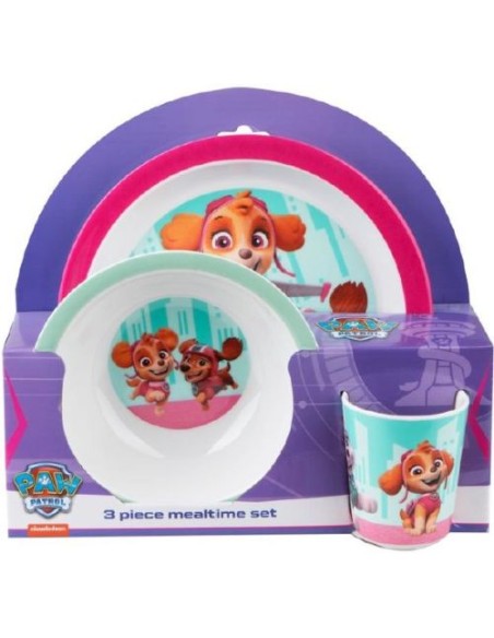 SET VAJILLA INFANTIL PAW PATROL ROSA 3 PIEZAS