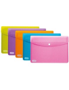 Paq 5 carpeta sobre plastico 22x11 cierre broche colores pastel