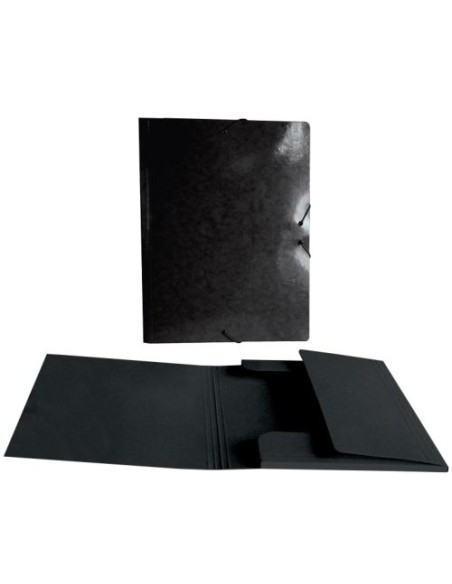 Carpeta folio gomas y solapas carton forrado brillo laser negro