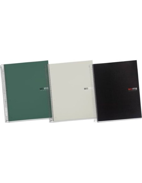 Pack 3 cuaderno espiral notebook8 a5 200h 70g cuad5x5 the original color kaki gris y negro