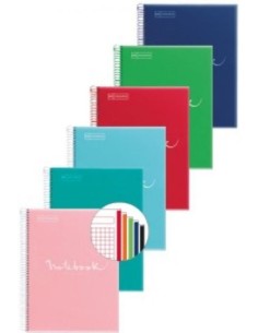 Paq 6 cuaderno espiral notebook 8 a4 160h 90g cuad5x5 microperforado tapa polipropileno colores surtidos