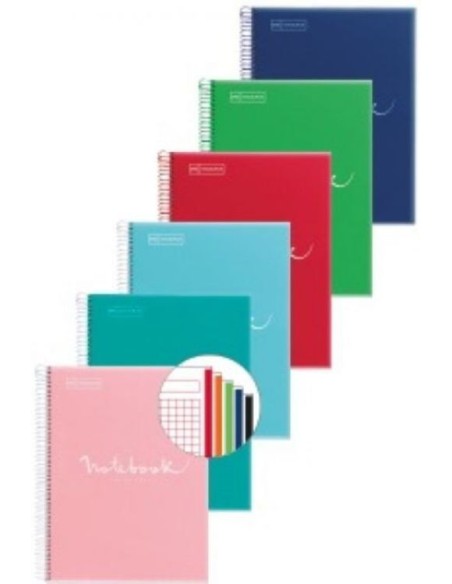 Paq 6 cuaderno espiral notebook 8 a4 160h 90g cuad5x5 microperforado tapa polipropileno colores surtidos Paq 6 cuaderno espiral notebook 8 a4 160h 90g cuad5x5 microperforado tapa polipropileno colores surtidos