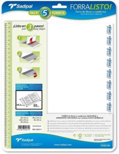 PAQ 5 FORRO LIBROS AJUSTABLE 28X52CM FORRALISTO PP 80MICRAS