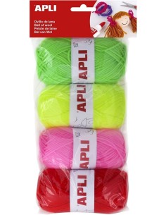 Blister 4 ovillos de lana tonos fluor 50g