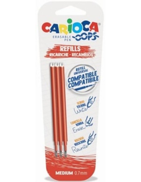 Blister 3 recambio boligrafo borrable oops rojo