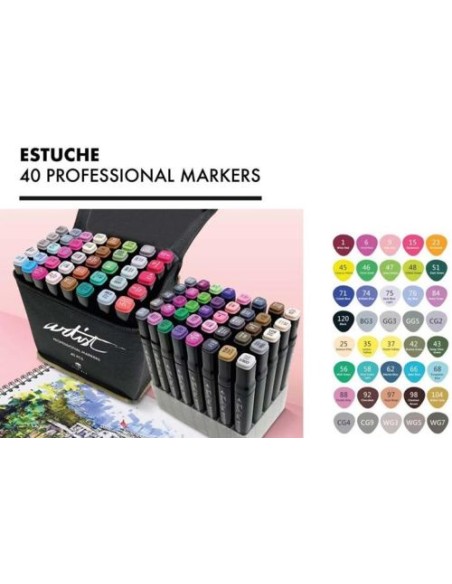 ESTUCHE 40 ROTULADORES PROFESIONAL MARKERS DOBLE PUNTA